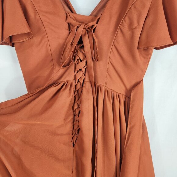 Lavetir Formal Dress Size 8 Long Prom Bridesmaid Burnt Orange Lace Up Tie Waist - Picture 3 of 9